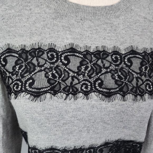 J. Crew Factory Striped Lace Teddie Sweater Long Sleeve Heather Gray Size Small - Picture 9 of 13
